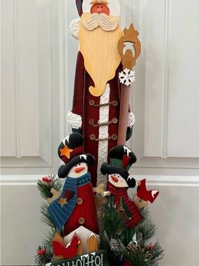 Holiday Wooden Santa and Snowman Decorative Figurine - Red & Green